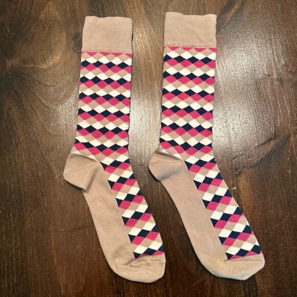 Cole Haan Womens Pink Tan Preppy Multicolor Dress Socks Soft Comfortable Sz 8-10 - Picture 5 of 7